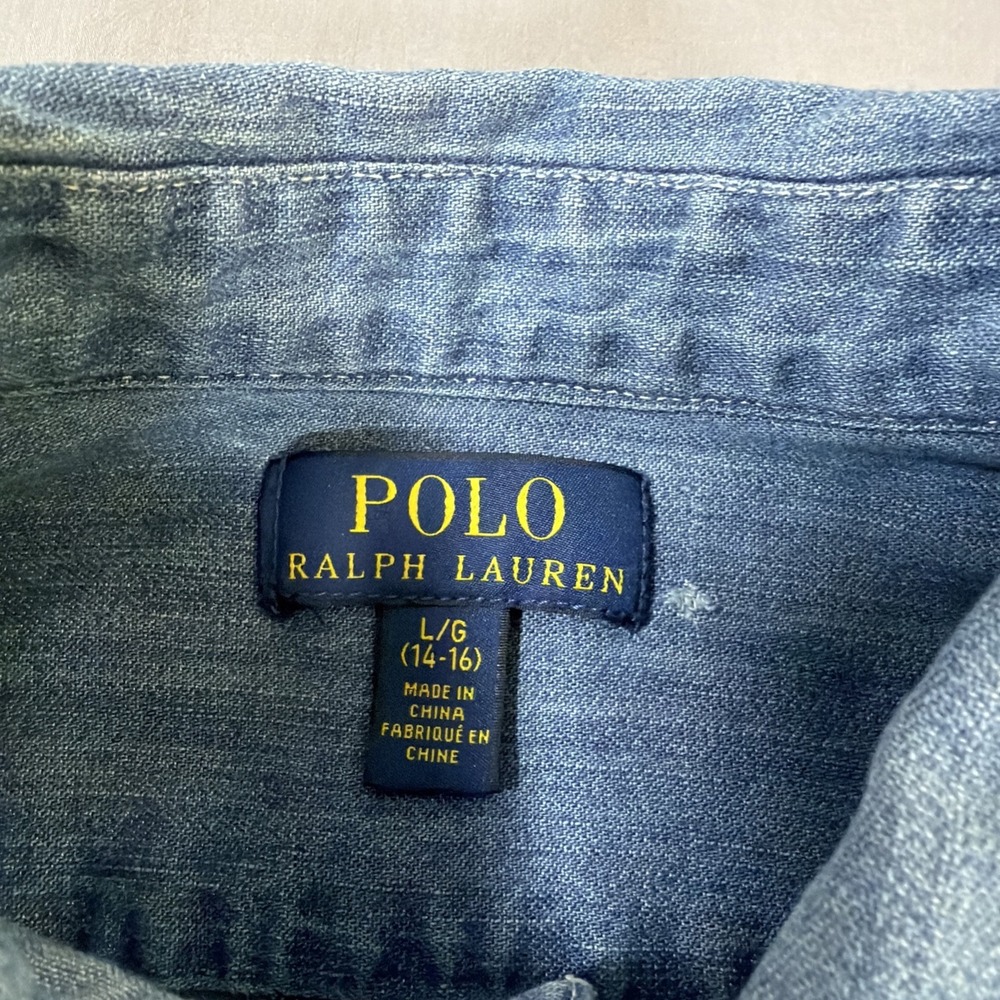 Polo Ralph Lauren Boys Button-Down Long Sleeve Pony Chambray Denim Shirt‎ Large - Picture 11 of 16